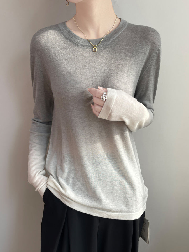 Damen Leichter Verlauf-Feinstrickpullover mit Rundhalsausschnitt und lockerer Passform Echoarchiv