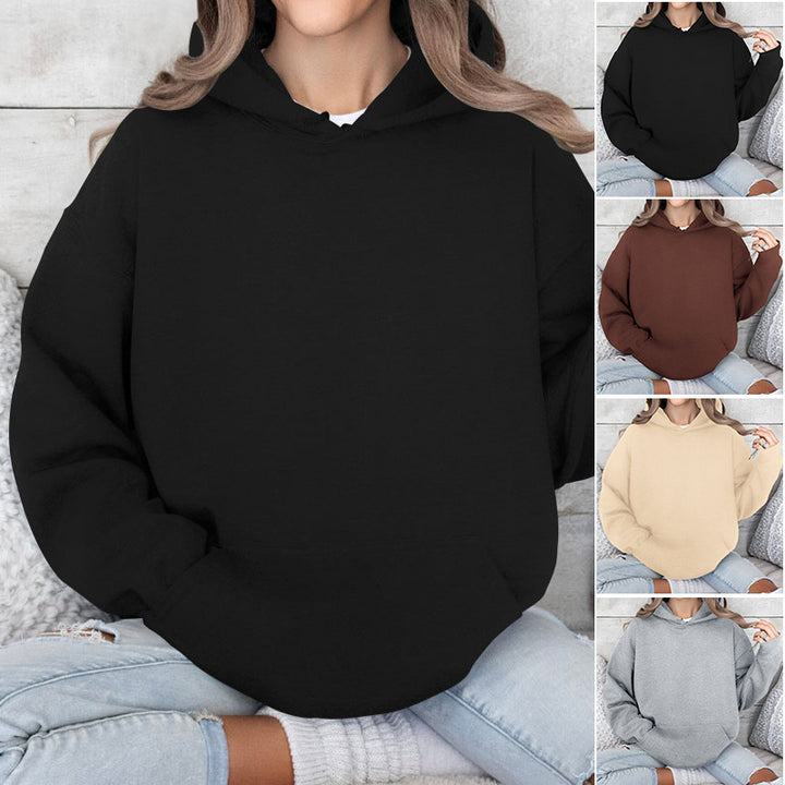 Damen Oversize-Kapuzenpullover im Cozy-Stil mit Kängurutasche und gerundetem Saum Echoarchiv