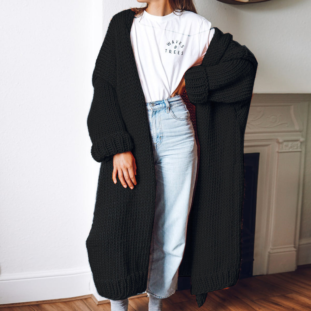 Damen Oversize Maxi Grobstrick-Cardigan mit offener Front und voluminösen Ärmeln Echo Archiv