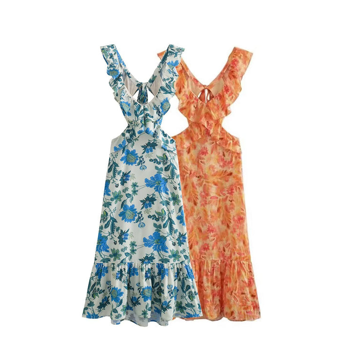 Damen Maxikleid mit weichem V-Ausschnitt und verspieltem Volant Echo Archiv