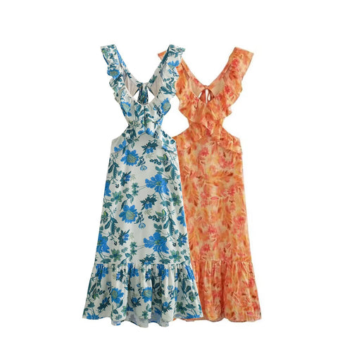 Damen Maxikleid mit weichem V-Ausschnitt und verspieltem Volant Echo Archiv