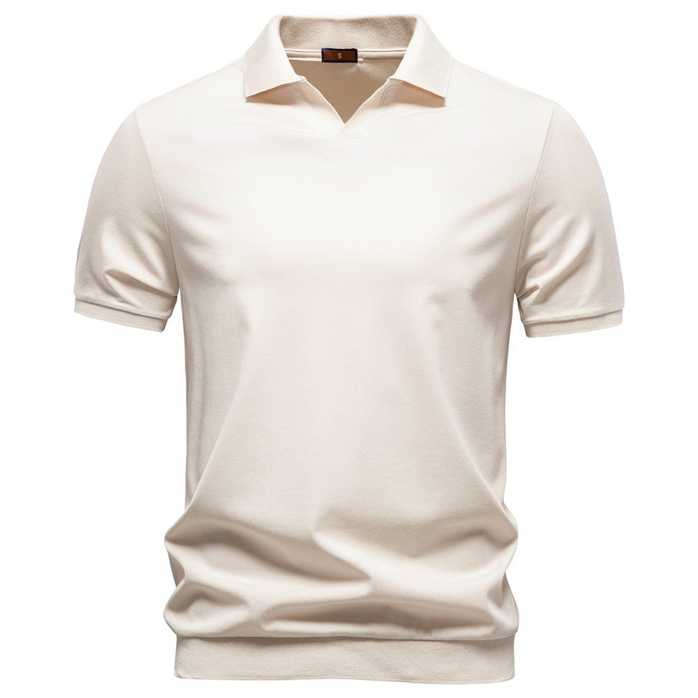 Herren nan feinstrickiges Kurzarm-Poloshirt mit offenem V-Kragen und elastischem Saum Echo Archiv
