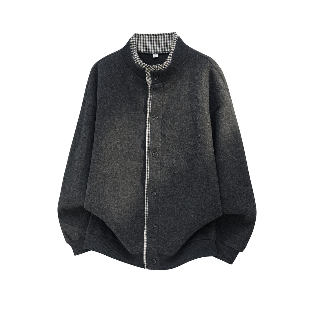 Unisex Oversize Wollmix-Cardigan-Jacke mit Karo-Einfassung und Stehkragen Echo Archiv