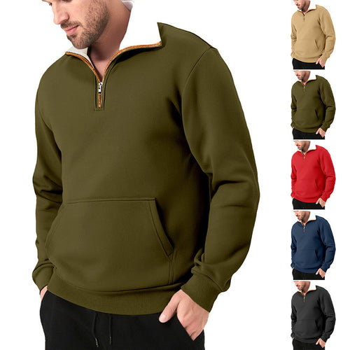 Herren sportlicher Sweatpullover mit innovativem Kragen und praktischer Kängurutasche Echoarchiv