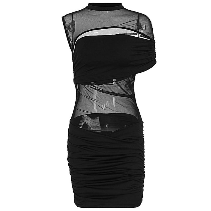 Damen figurbetontes Kleid mit transparenten Einsätzen und raffinierten Drapierungen Echo Archiv