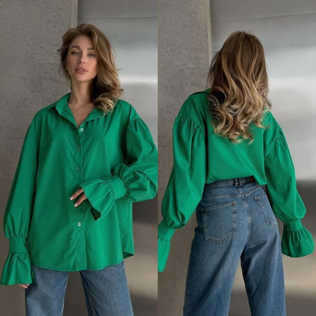 Damen Oversized-Bluse mit Volant-Manschetten und Ballonärmeln Echoarchiv