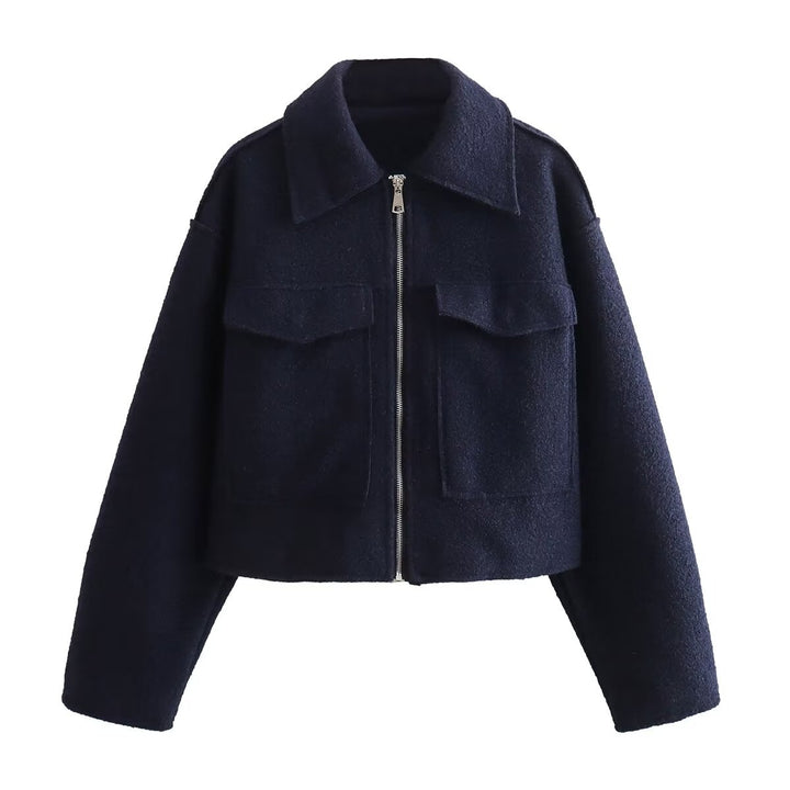 Damen Boxy-Cropped-Jacke aus Bouclé‑Wollmix mit Hemdkragen und aufgesetzten Pattentaschen Echo Archiv