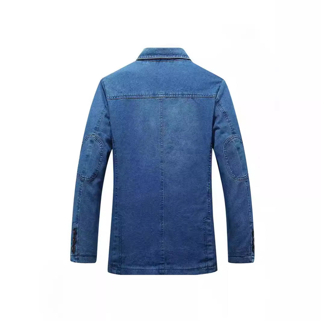 Herren Jeans-Sakko im lockeren Schnitt mit Reverskragen und aufgesetzten Taschen – Tianoro