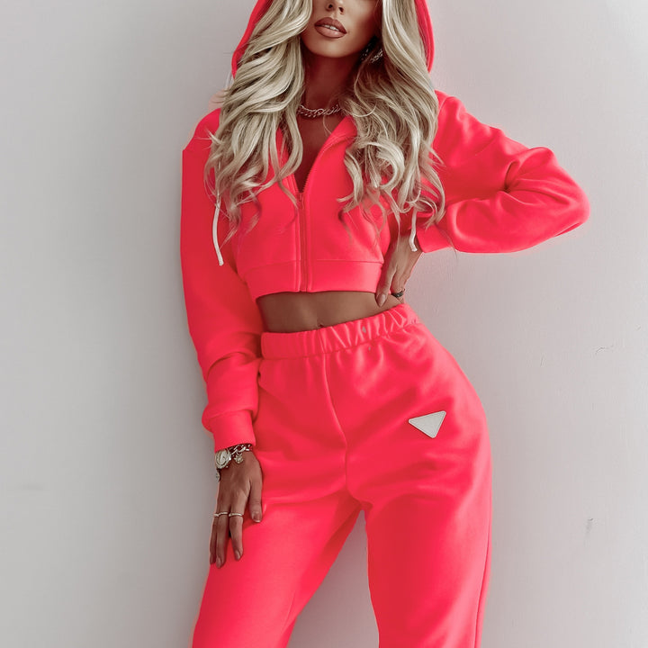 Damen nan Cropped Kapuzenjacke und High-Waist Jogginghose Set aus French Terry mit elastischem Bund Echo Archiv