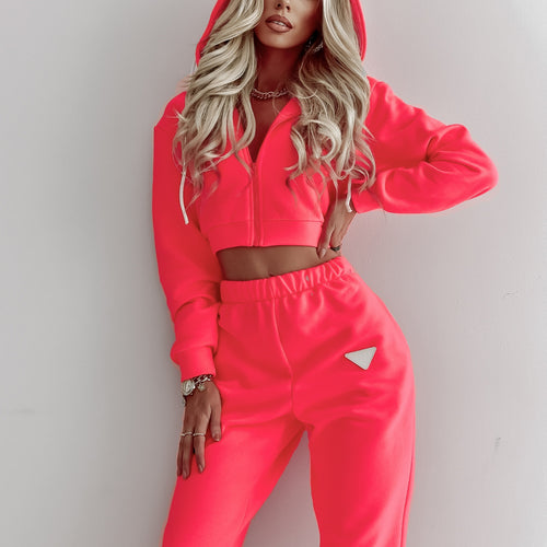 Damen nan Cropped Kapuzenjacke und High-Waist Jogginghose Set aus French Terry mit elastischem Bund Echo Archiv