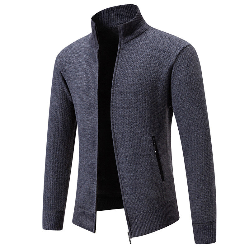 Herren Texturierter Zip-Strickcardigan mit Stehkragen, Waffelstruktur und Reißverschlusstaschen Echo Archiv