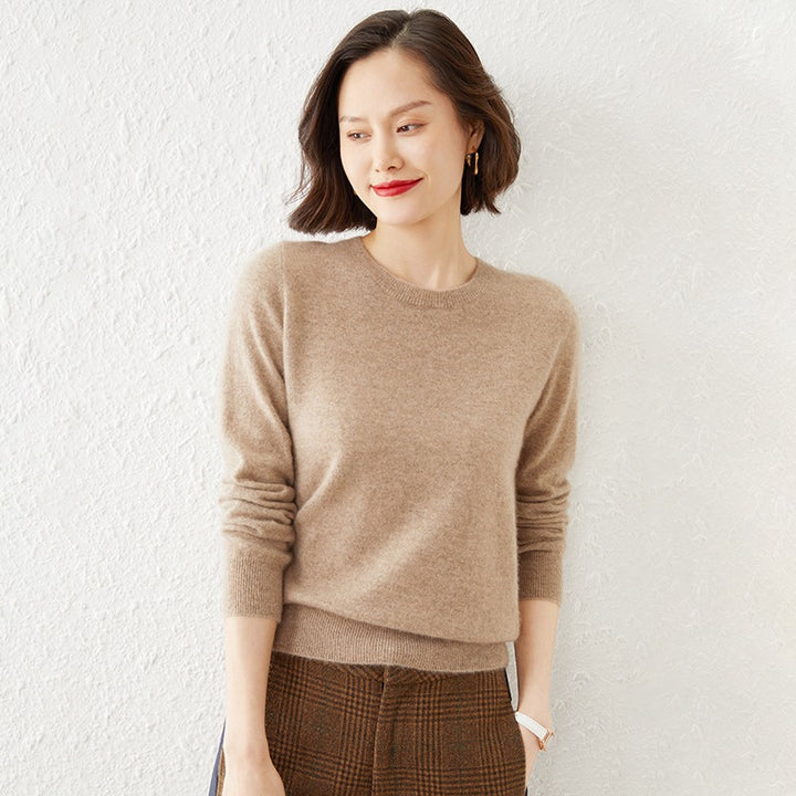 Damen Kurzgeschnittener Feinstrickpullover mit Rundhalsausschnitt und geripptem Bund Echoarchiv