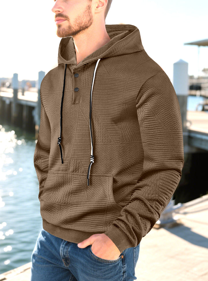 Herren nan geometrischer Struktur-Kapuzenpullover mit Henley-Blende und Kängurutasche Echo Archiv