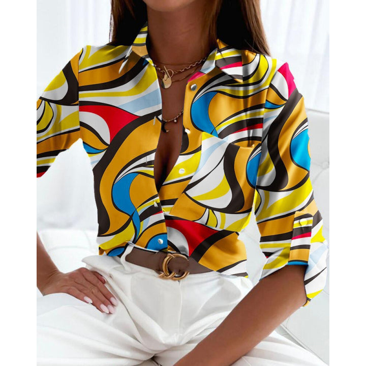 Damen modische Bluse mit künstlerischem Linienstil Echo Archiv
