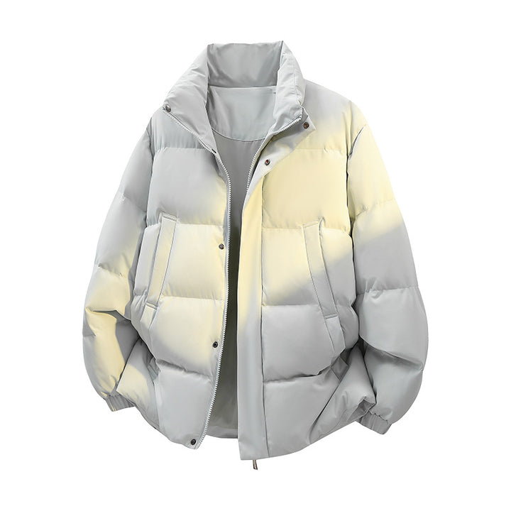 Herren Kurz geschnittener Oversize-Puffer mit Stehkragen, Druckknopfblende und verdecktem Reißverschluss Echoarchiv