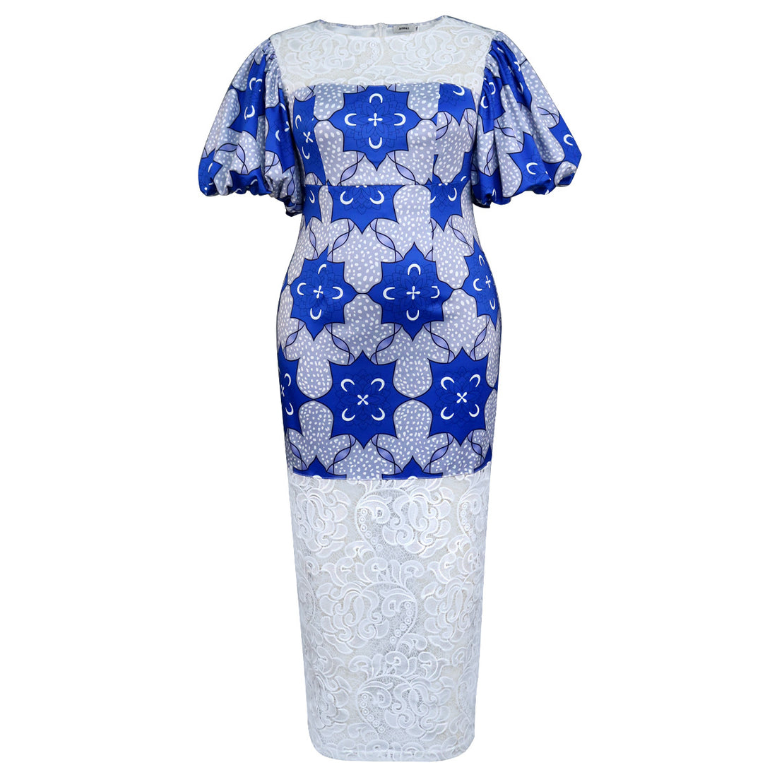 Damen Elegantes Midi-Langarmkleid mit floralem Muster und Puffärmeln – Élara