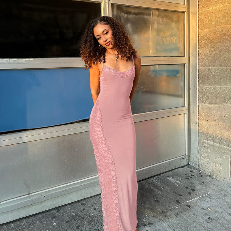 Damen elegantes Spitzen-Maxikleid mit zarten Trägerspitzendetails Echo Archiv