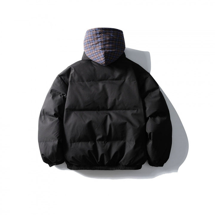 Unisex Wattierte Pufferjacke im kastigen Schnitt mit karierter Einsatzkapuze und hohem Stehkragen Echo Archiv