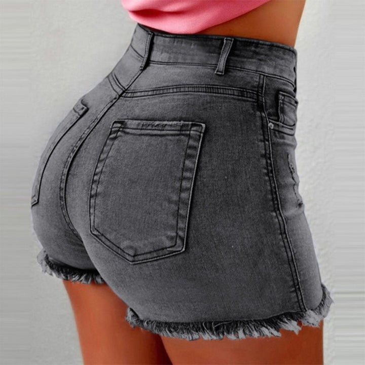 Damen High-Waist Denim-Shorts mit fransigem Saum Echoarchiv