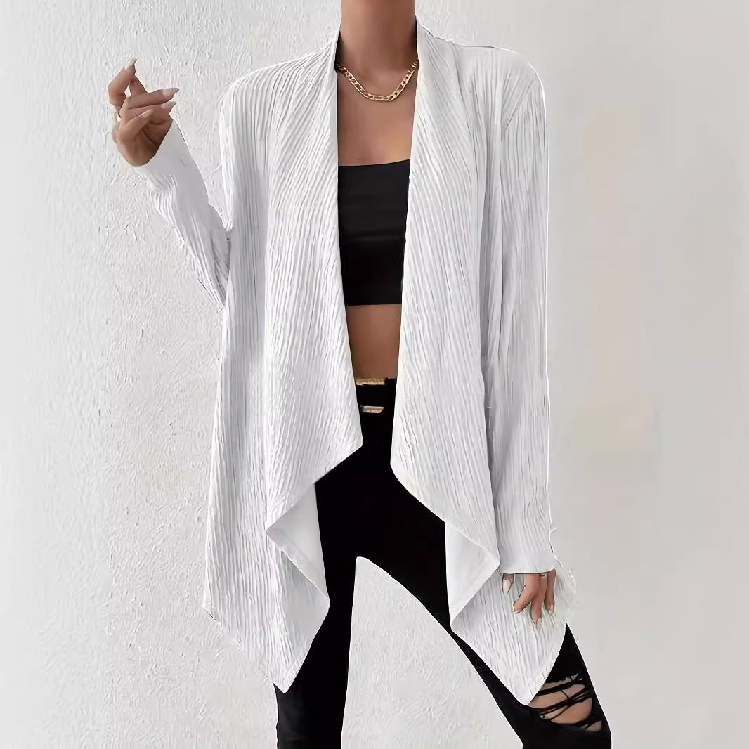 Damen Offener Crinkle-Cardigan mit Wasserfall-Saum und Longline-Silhouette – Veloura