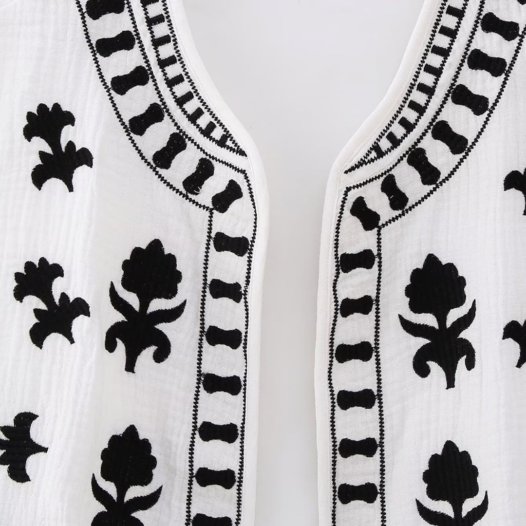 Damen Ärmellose bestickte Baumwollweste im Ethno-Boho-Stil Echoarchiv