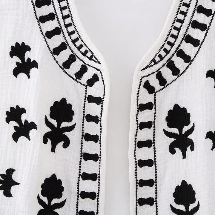 Damen Ärmellose bestickte Baumwollweste im Ethno-Boho-Stil Echoarchiv