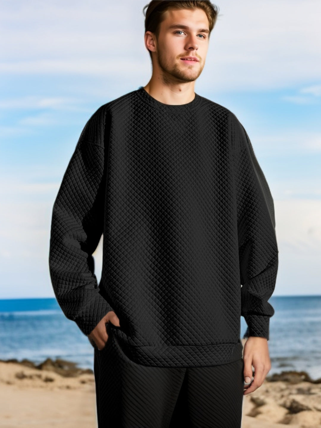 Herren Oversize-Sweatshirt mit strukturierter Oberfläche und bequemen Schnitt Echoarchiv