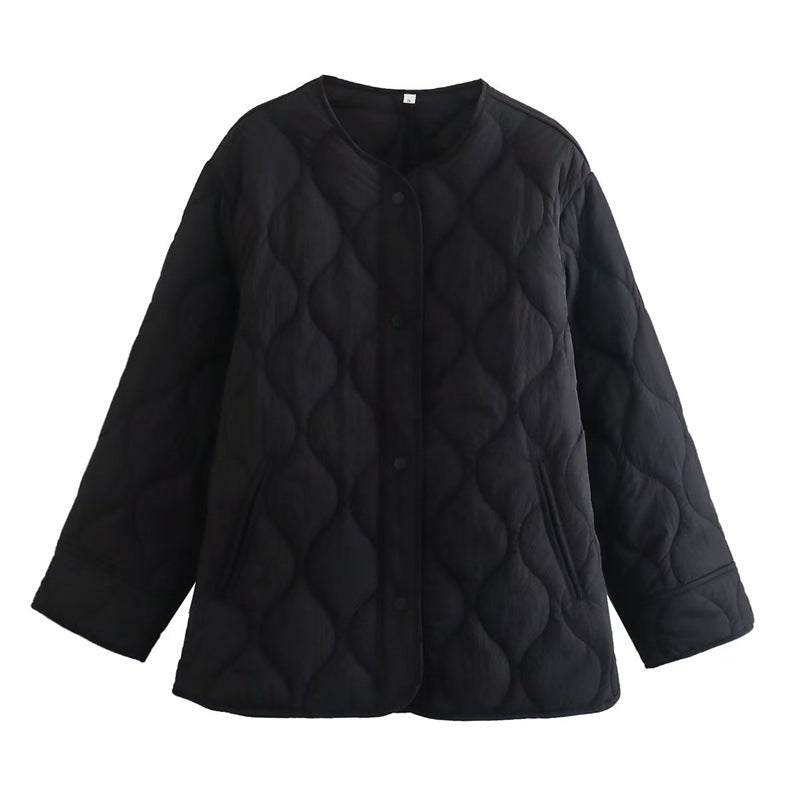 Damen Gefütterte Steppjacke im Boxy‑Schnitt mit Rundhalsausschnitt Echoarchiv