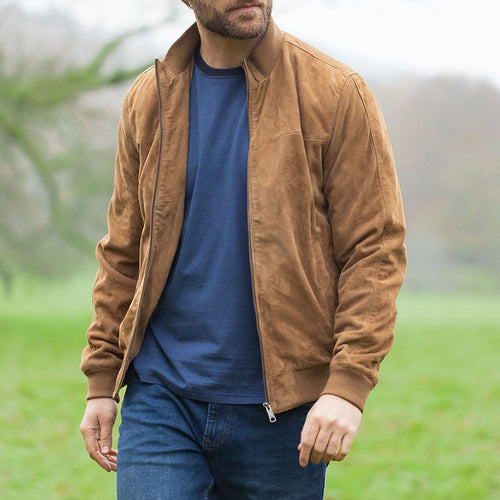 Herren elegante Wildlederjacke im modernen Biker-Stil Echoarchiv