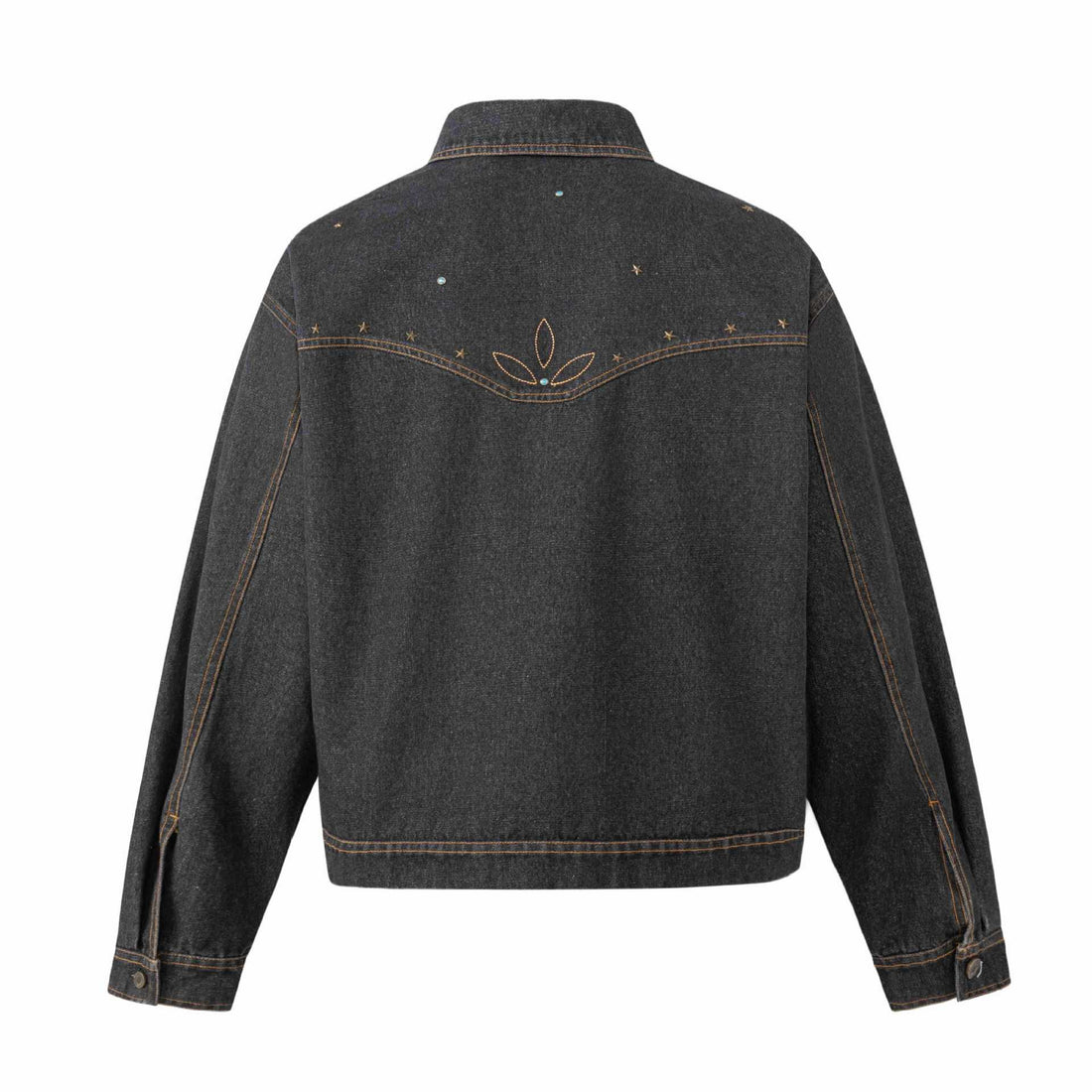 Unisex Boxy-Jeansblouson mit Sternstickerei und Ziernieten Echoarchiv