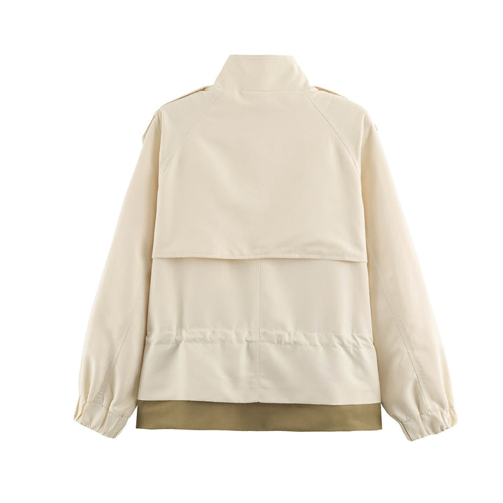 Damen 10+ kurze Utility-Jacke mit Taillenraffung, Stehkragen und Schulterklappen Echo Archiv