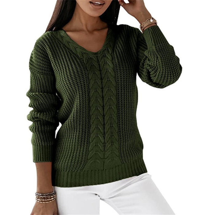 Damen nan grob gestrickter V-Ausschnitt Pullover mit Zopfmuster und lockerer Silhouette Echo Archiv
