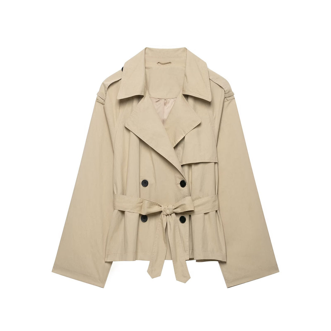 Damen Cropped-Trenchcoat mit Taillengürtel und weitem Ärmel Echoarchiv