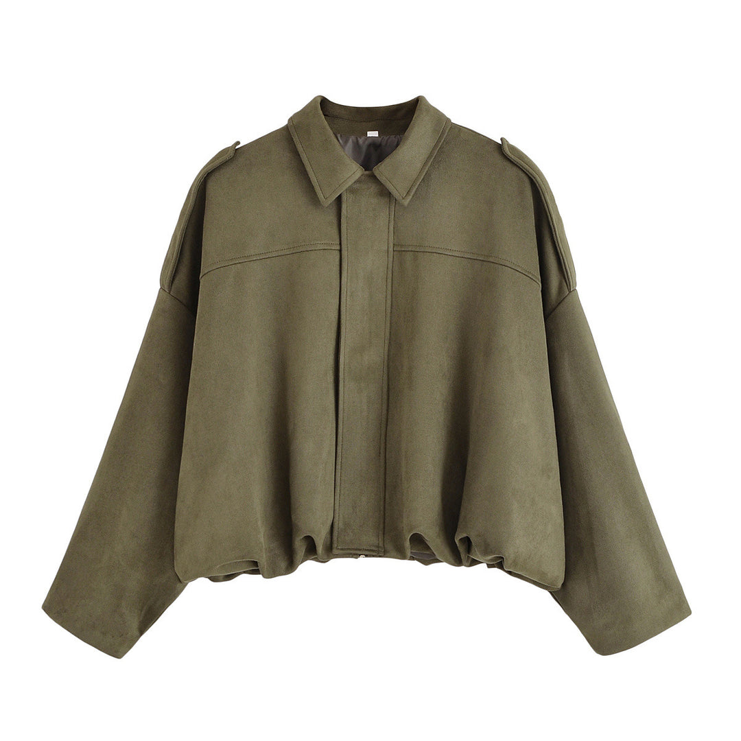 Damen Oversize-Suedejacke mit Schulterklappen, verdeckter Knopfleiste und elastischem Saum Echo Archiv