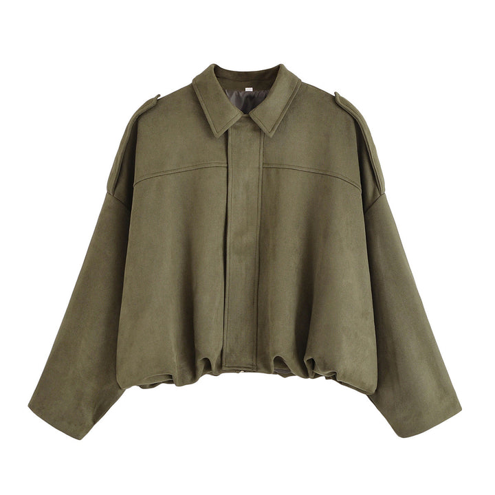 Damen Oversize-Suedejacke mit Schulterklappen, verdeckter Knopfleiste und elastischem Saum Echo Archiv