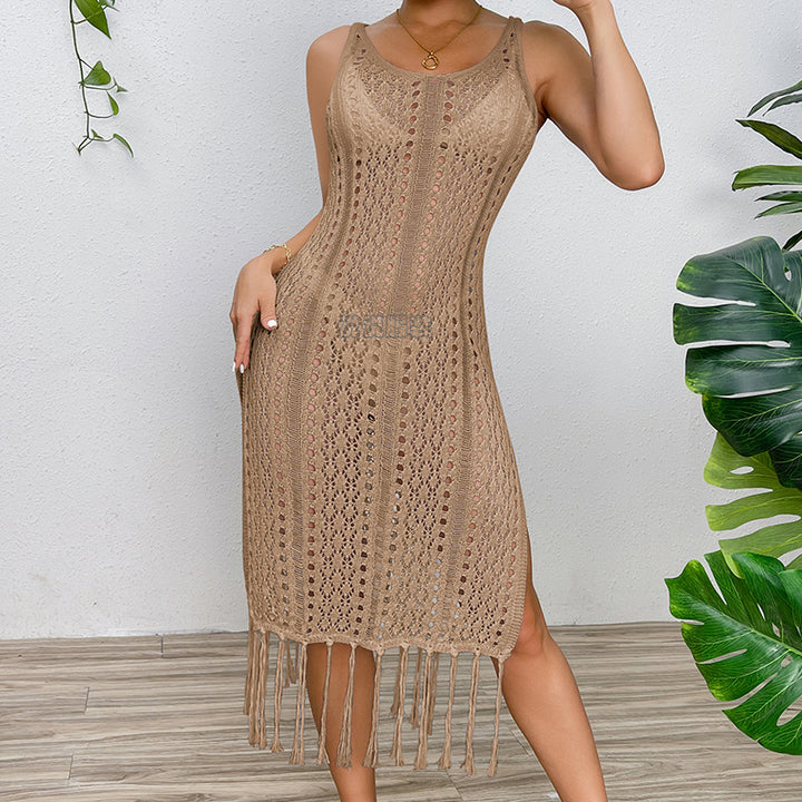 Damen Sommerliches Häkelkleid mit Fransen und seitlichem Schlitz Echo Archiv