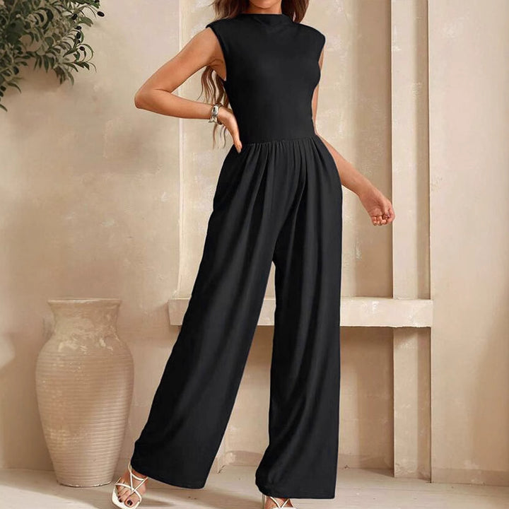 Damen Eleganter Jumpsuit mit hohem Kragen und weitem Bein Echo Archiv