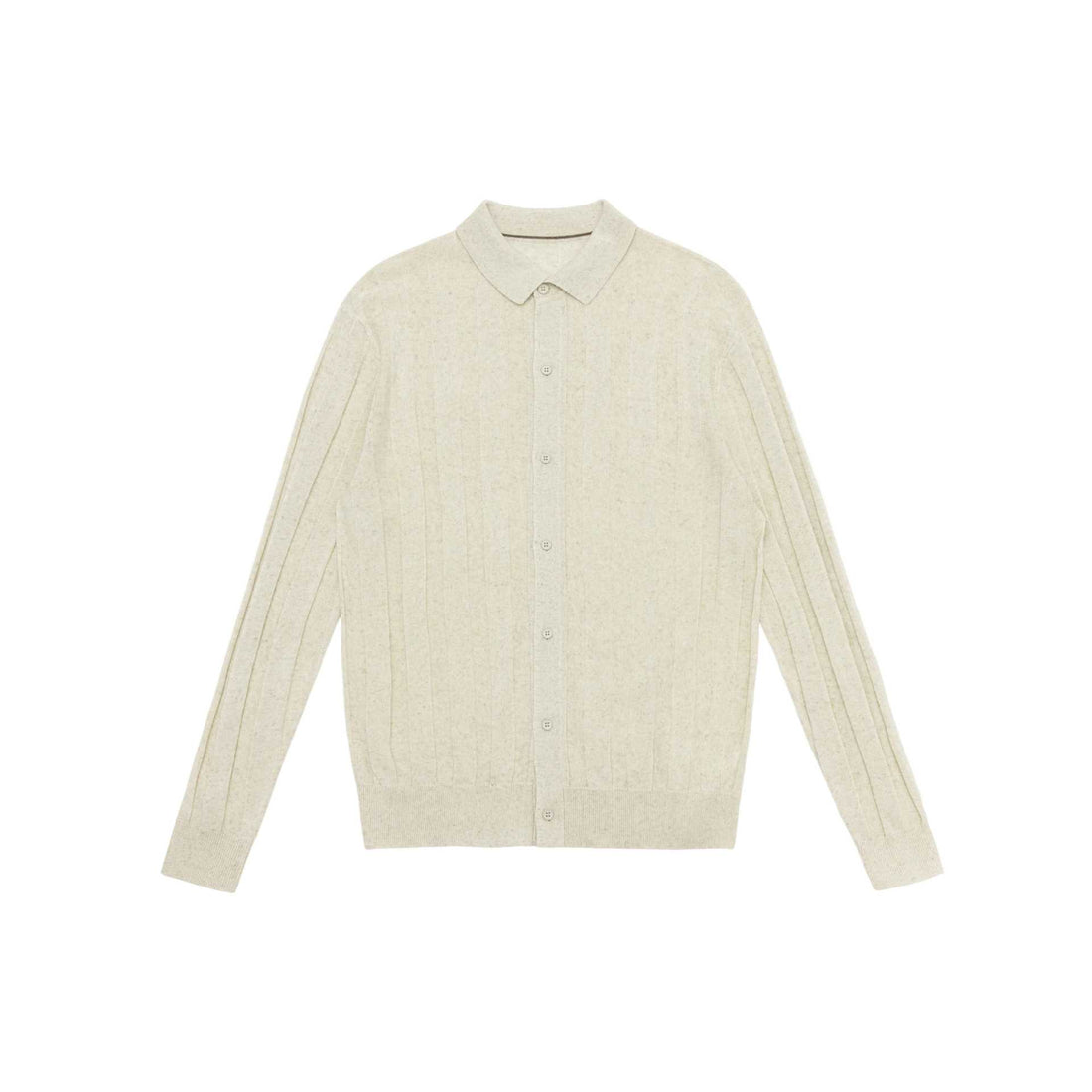 Unisex Feinstrukturierte Strick-Hemdjacke mit Polokragen und senkrechter Rippenstruktur Echoarchiv