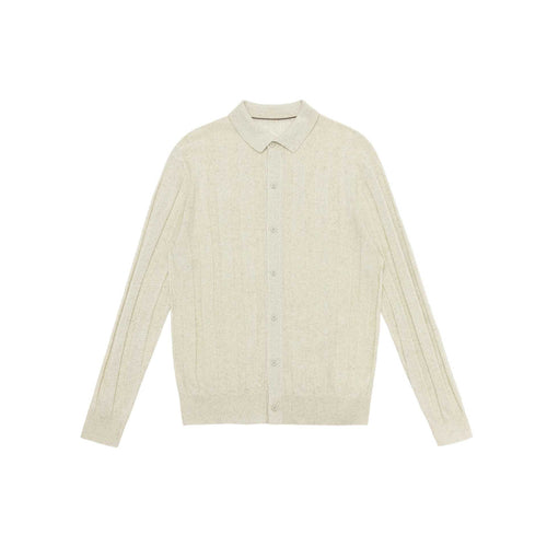 Unisex Feinstrukturierte Strick-Hemdjacke mit Polokragen und senkrechter Rippenstruktur Echoarchiv