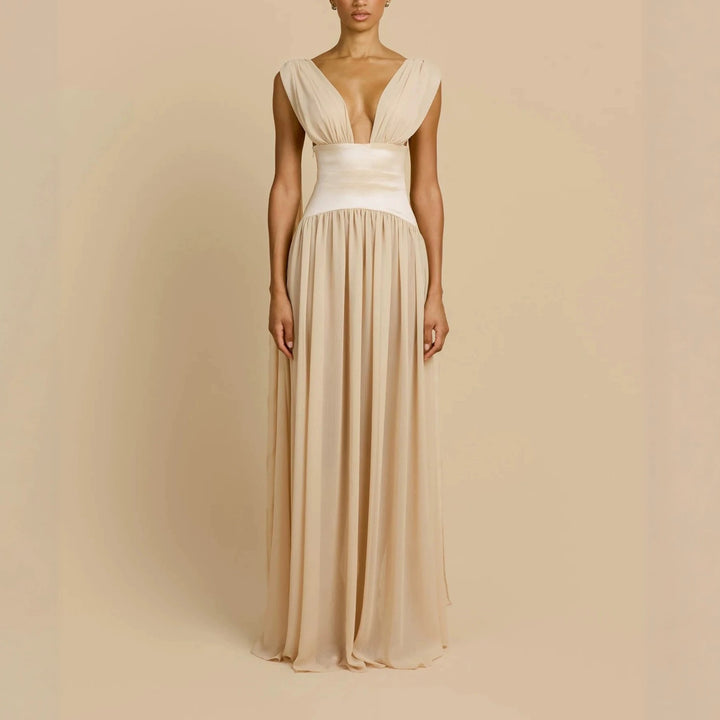 Damen Elegantes Langarm-Maxikleid mit tiefem V-Ausschnitt Echo Archiv