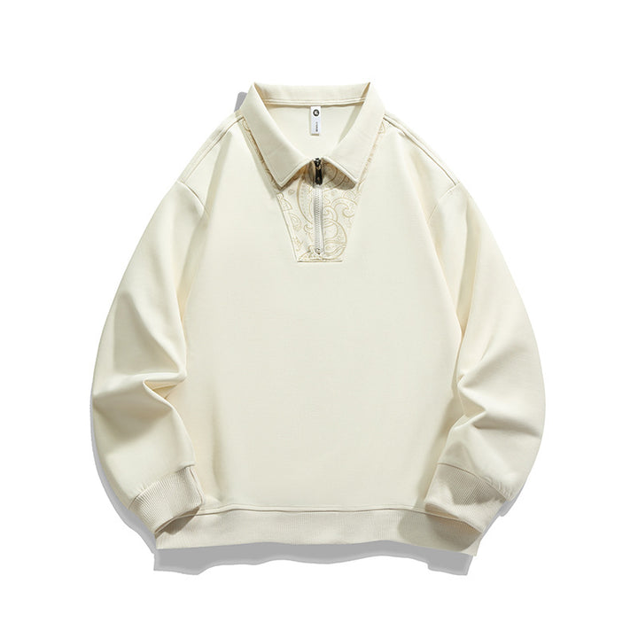 Herren Lockeres Sweatshirt mit Polokragen, halbem Reißverschluss und Paisley-Besatz Echo Archiv