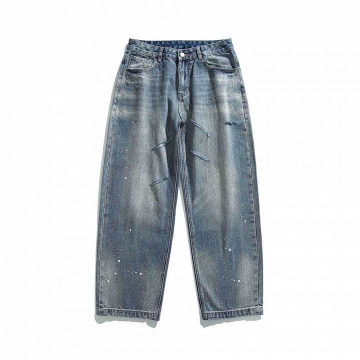 Unisex Weite Vintage-Denim-Jeans mit Destroy-Details und Paint-Splatter Echo Archiv