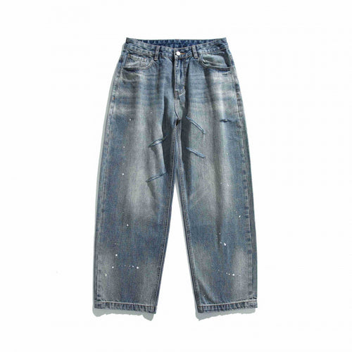 Unisex Weite Vintage-Denim-Jeans mit Destroy-Details und Paint-Splatter Echo Archiv