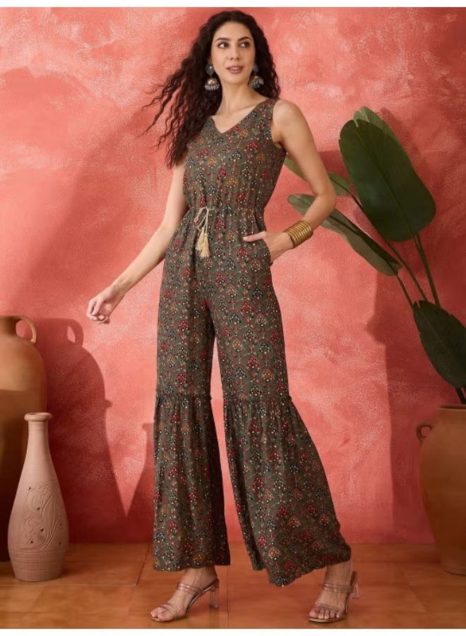 Damen Vintage-inspirierter Jumpsuit mit weitem Bein und Taillierung Echo Archiv