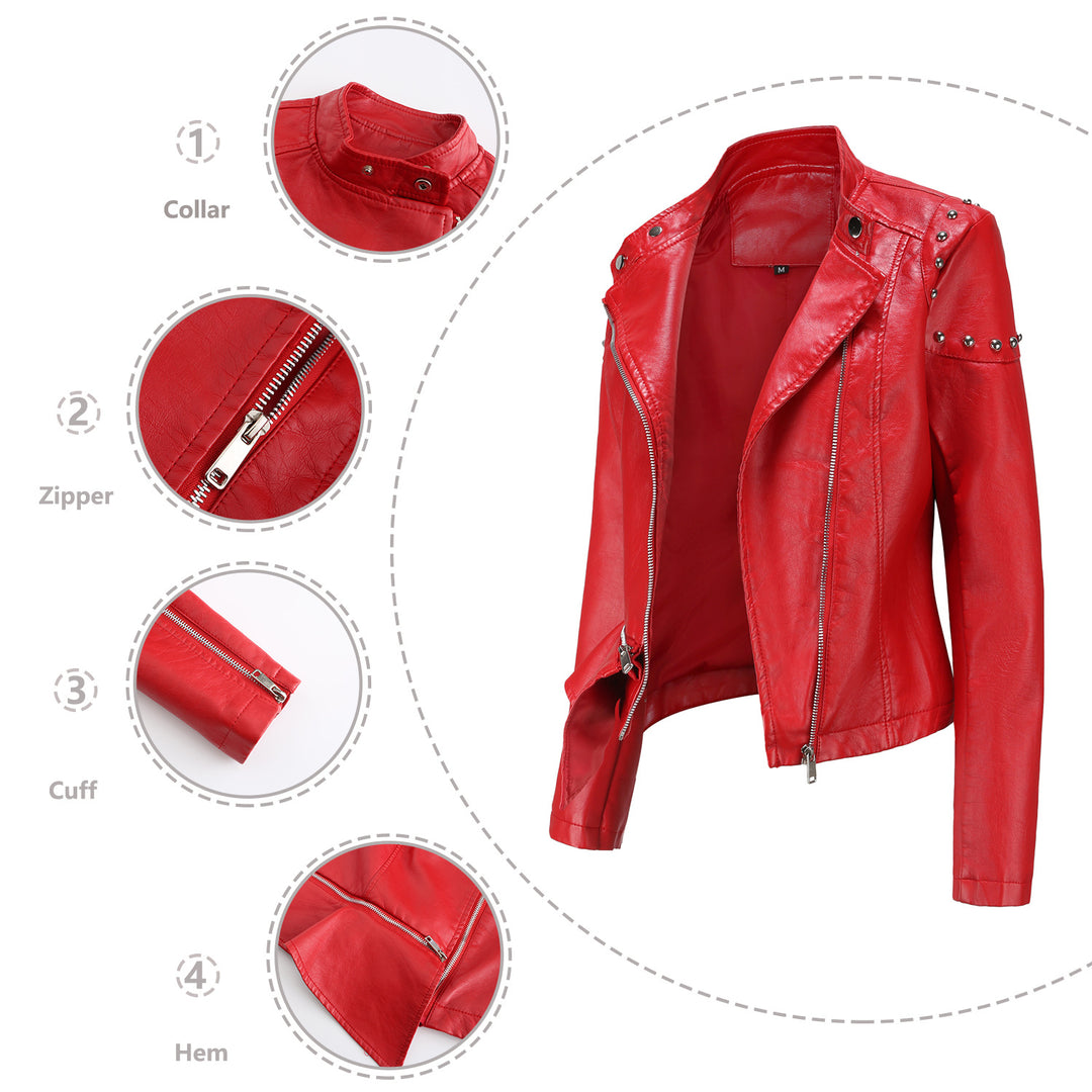Damen nan asymmetrische Kunstleder-Bikerjacke mit Nietenapplikation und tailliertem Schößchen Echo Archiv