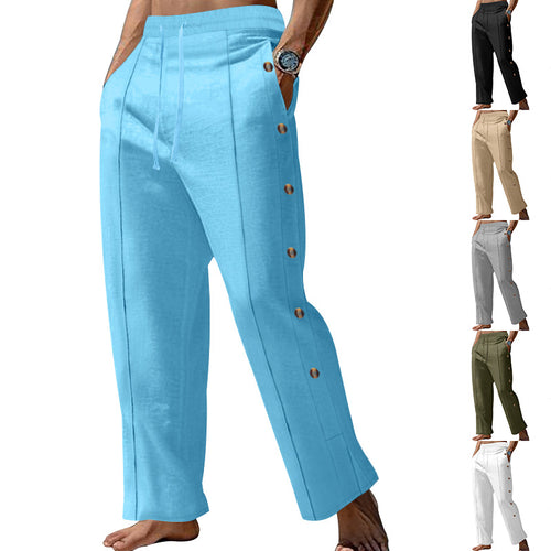 Herren elegante Freizeithose mit seitlichen Knopfdetails und elastischem Bund Echoarchiv