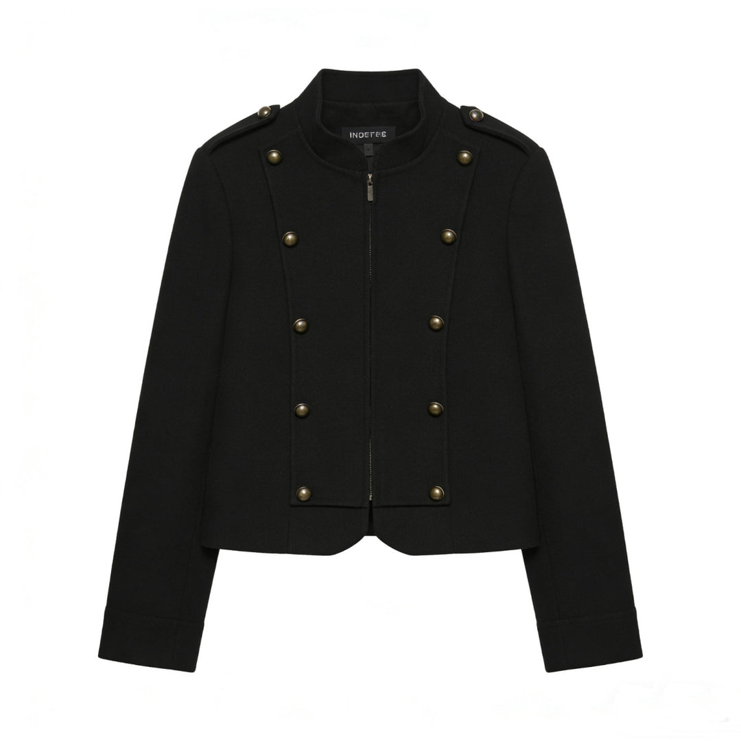 Damen Kurzjacke im Military-Stil mit Stehkragen, Zierknopfleiste und feinem Nadelstreifen Echo Archiv