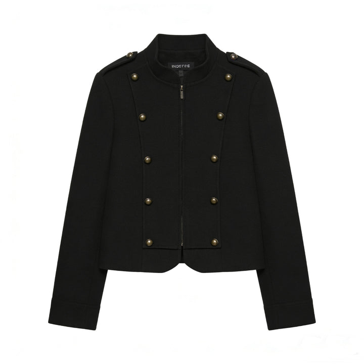 Damen Kurzjacke im Military-Stil mit Stehkragen, Zierknopfleiste und feinem Nadelstreifen Echo Archiv