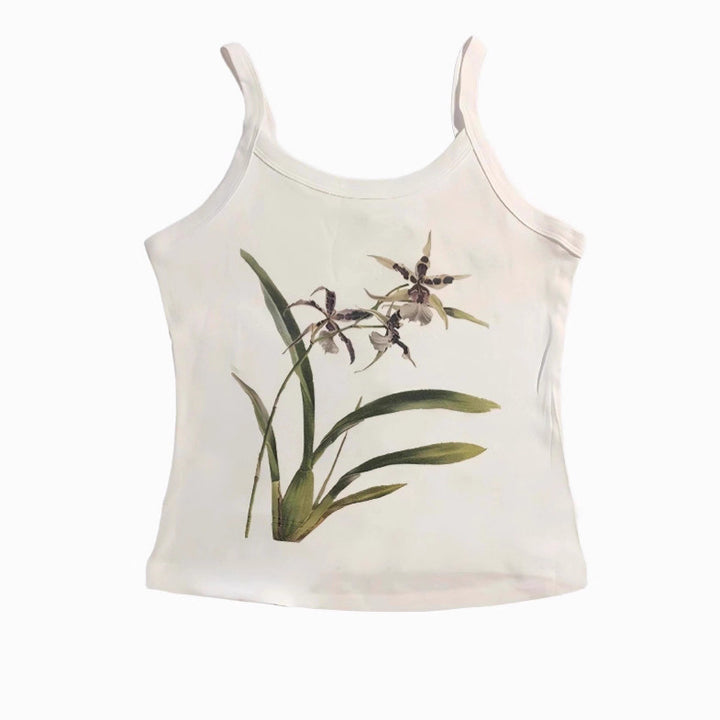 Damen Crop-Top mit floralem Design und schmalen Trägern Echo Archiv
