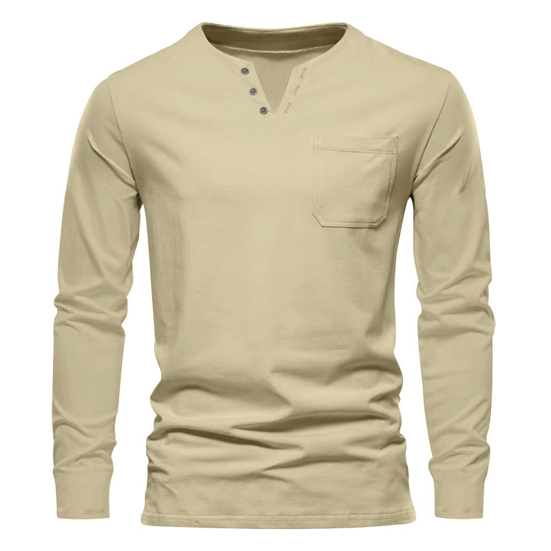 Herren Langarm-Henley-Shirt mit praktischer Brusttasche und modischem Knopfdesign Echoarchiv
